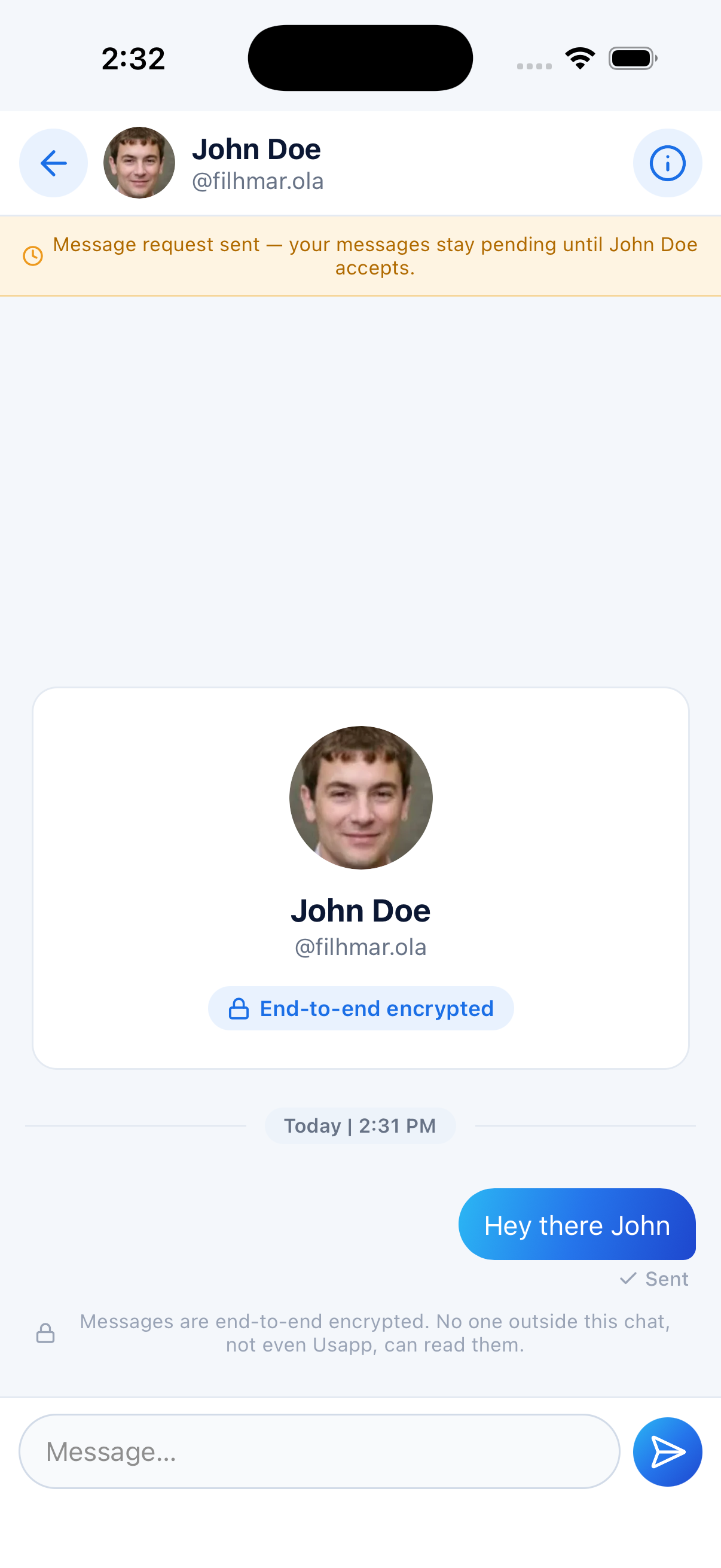 A Usapp conversation showing sent and seen message status