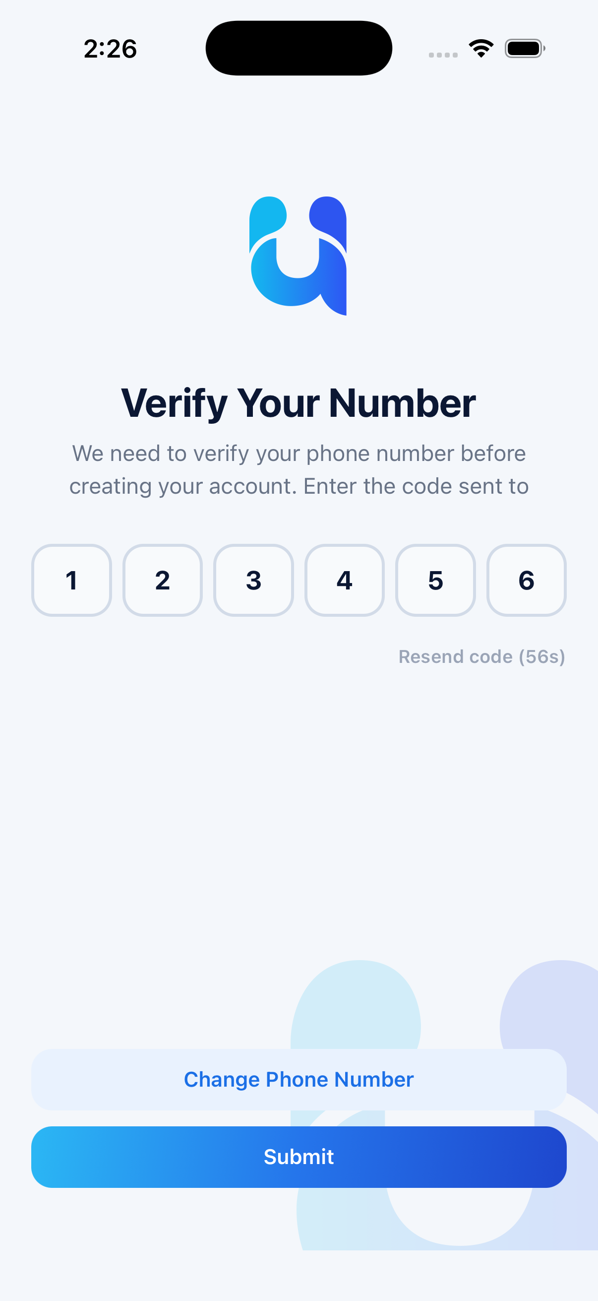 Entering the one-time verification code