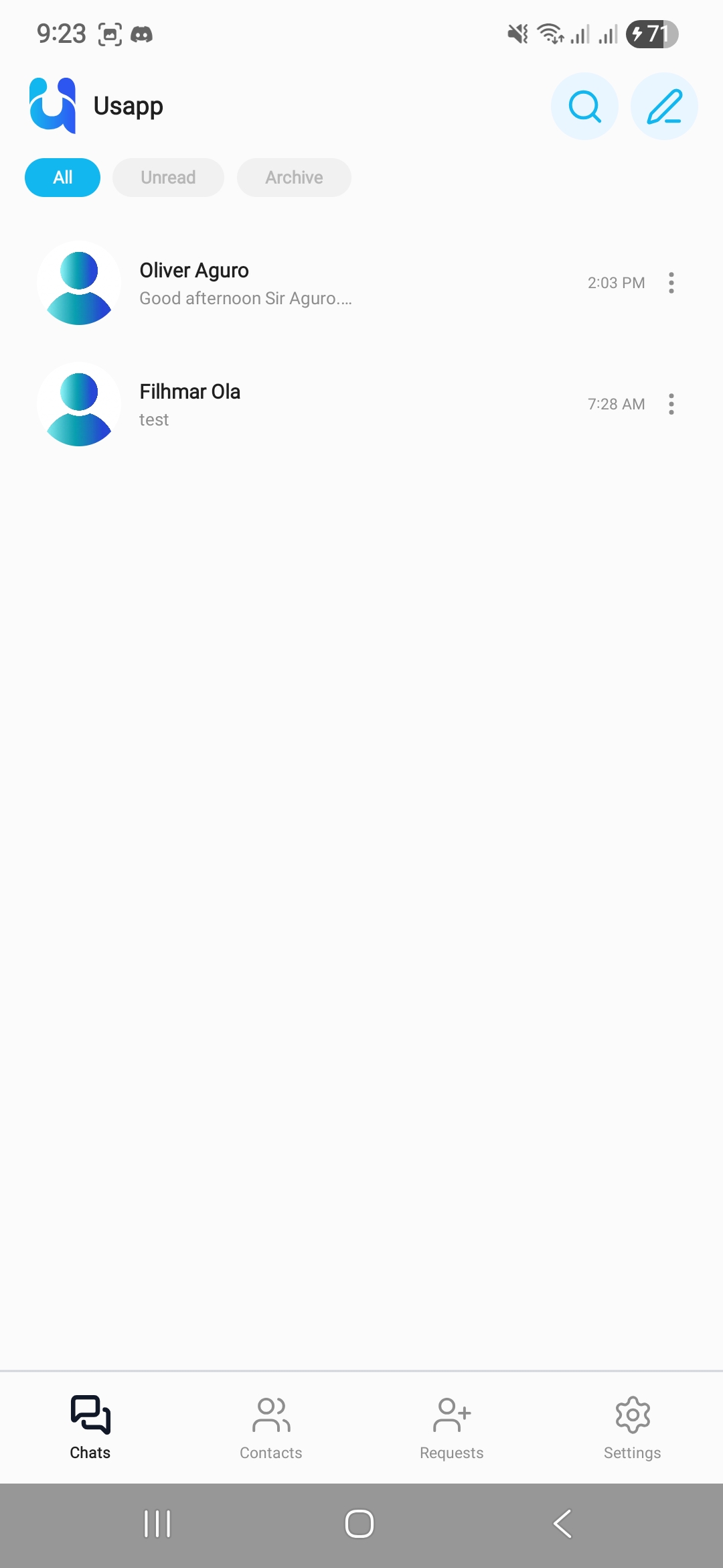 Usapp settings screen